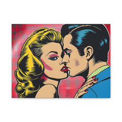 Pop Art Kiss Matte Canvas Print — Retro Romantic Wall Art