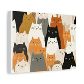 Cat Pattern Canvas Wall Art – Cute Kitty Illustration Matte Stretched Canvas