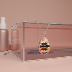 Sunset Lake Oval Pendant Necklace — Scenic Photo Teardrop Jewelry