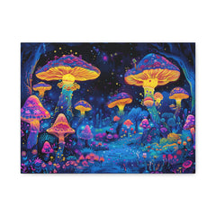 Psychedelic Mushroom Forest Matte Canvas Wall Art — Neon Fantasy Stretched Print