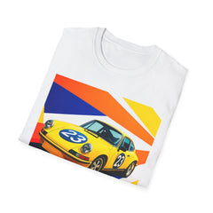 Retro Racing Car T-Shirt — Yellow Vintage Sportscar Graphic Tee