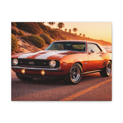 Classic Muscle Car Canvas Print — Sunset Camaro Stretched Matte Wall Art