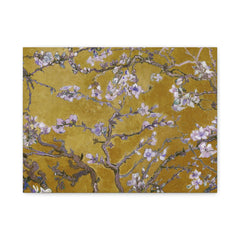 Blossoming Almond Branches Matte Canvas Wall Art – Golden Floral Stretched Print