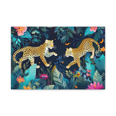 Jungle Leopards Canvas Print — Tropical Botanical Wall Art