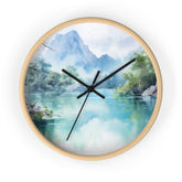 Serene Mountain Lake Wall Clock — Tranquil Nature Bedroom & Living Room Decor