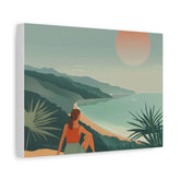 Coastal Sunset Canvas Print — Woman Overlook Beach Landscape