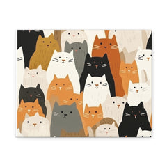 Cat Pattern Canvas Wall Art – Cute Kitty Illustration Matte Stretched Canvas