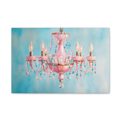 Pink Chandelier Canvas Print — Pastel Blue Nursery Wall Art