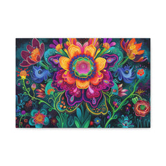 Vibrant Floral Canvas Wall Art — Colorful Boho Flower Painting on Stretched Matte Canvas