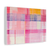 Abstract Pink Plaid Canvas Art — Modern Watercolor Grid Wall Decor