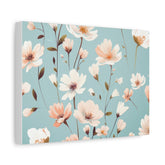 Floral Canvas Wall Art — Peach Blossoms on Teal Matte Stretched Canvas