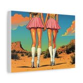 Retro Desert Sisters Canvas Print — Vintage Cowgirl Pinup Wall Art