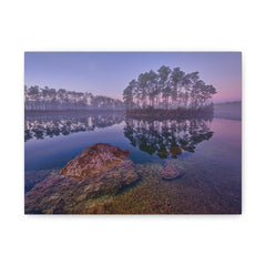 Sunrise Lake Reflection Matte Canvas Wall Art — Tranquil Island Landscape