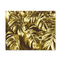 Golden Monstera Canvas Print — Tropical Leaf Wall Art (Matte Stretched)