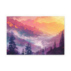 Sunset Mountain Landscape Matte Canvas Print — Vibrant Forest Wall Art