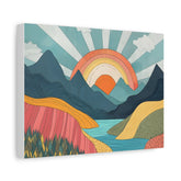 Sunrise Rainbow Mountain Canvas Wall Art — Colorful Retro Landscape Matte Canvas