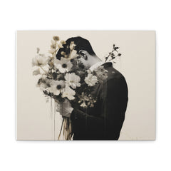 Canvas Art Print — Surreal Man Holding Bouquet (Matte Stretched Canvas)
