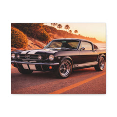 Classic Mustang Sunset Canvas Print — Vintage Muscle Car Wall Art