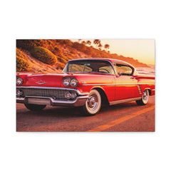 Vintage Red Classic Car Canvas Print — Retro Sunset Automotive Wall Art