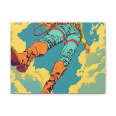 Vintage Surf Sky Canvas Print — Low-Angle Surfer Art Matte Stretched