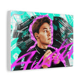Racing Driver Pop Art Canvas — Neon Portrait Matte Stretched Wall Art