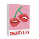 Cherry Lips Canvas Wall Art — Retro Pop Pink Cherry Lip Illustration