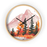 Autumn Mountain Wall Clock — Pink Peaks & Forest Scenic Home Decor