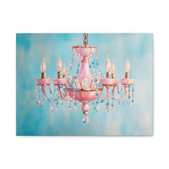 Pink Chandelier Canvas Print — Pastel Blue Nursery Wall Art