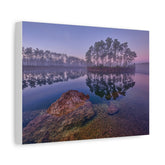 Sunrise Lake Reflection Matte Canvas Wall Art — Tranquil Island Landscape