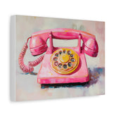 Pink Retro Rotary Phone Canvas Print — Vintage Wall Art