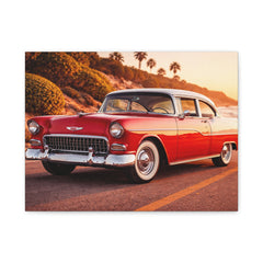 Vintage Red Classic Car Canvas Print — Retro Coastal Wall Art