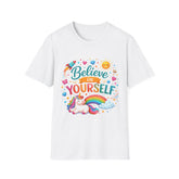 Believe In Yourself Unicorn T-Shirt — Rainbow Motivational Tee for Kids