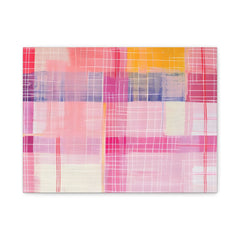 Abstract Pink Plaid Canvas Art — Modern Watercolor Grid Wall Decor