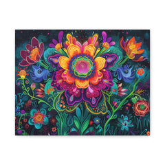 Vibrant Floral Canvas Wall Art — Colorful Boho Flower Painting on Stretched Matte Canvas