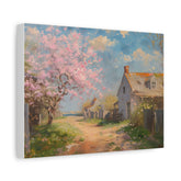 Spring Cottage Path Matte Canvas Wall Art — Cherry Blossom Landscape