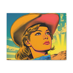 Cowgirl Pop Art Canvas Print — Retro Western Wall Art, Matte Stretched 1.25"