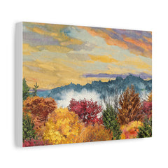 Autumn Mist Landscape Matte Canvas Print - Fall Trees & Sunrise Wall Art, Stretched 1.25"