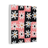 Daisy Patch Canvas Wall Art — Pink & Black Floral Stretched Canvas