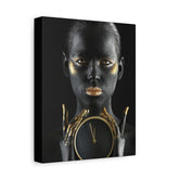 Black & Gold Portrait Canvas - Elegant Woman Holding Clock Wall Art