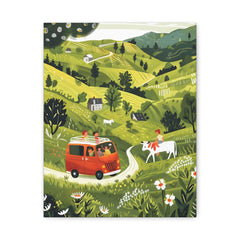 Countryside Road Trip Matte Canvas Wall Art — Green Hills Camper Van & Horse Scene