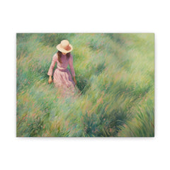 Pastoral Stroll Matte Canvas Art — Woman in Field Wall Decor