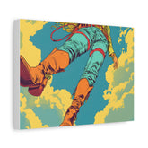 Vintage Surf Sky Canvas Print — Low-Angle Surfer Art Matte Stretched