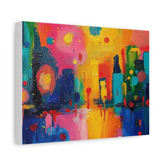 Colorful Abstract Cityscape Matte Canvas Print — Vibrant Urban Art