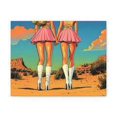 Retro Desert Sisters Canvas Print — Vintage Cowgirl Pinup Wall Art