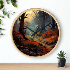 Forest Path Wall Clock — Autumn Woodland Landscape Decorative Wall Clock