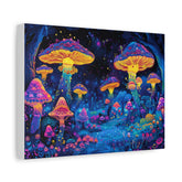 Psychedelic Mushroom Forest Matte Canvas Wall Art — Neon Fantasy Stretched Print