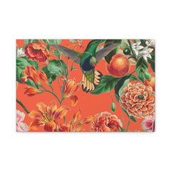 Hummingbird Floral Matte Canvas Wall Art — Vibrant Orange Botanical Print, Stretched 1.25"