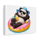 Relaxing Panda on Donut Float Matte Canvas Wall Art