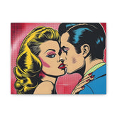 Pop Art Kiss Matte Canvas Print — Retro Romantic Wall Art