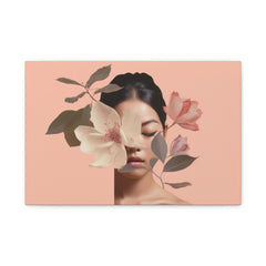 Floral Portrait Canvas Wall Art — Peach Botanical Face Print